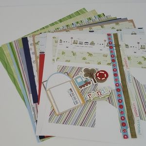 Scrapbook Paper Kit Planes Trains Boy Theme Blue Size 12 x 12